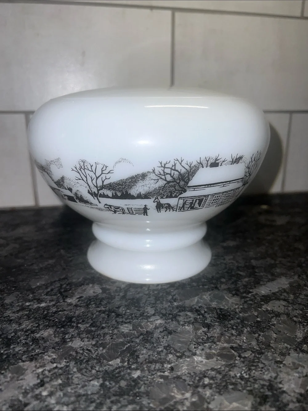 Currier and Ives White Milk Glass oil Lamp base only. See example pic.